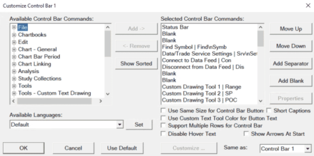 Sierra Chart - Tutoriel A6 - Barre des raccourcis - Customize