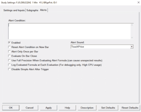 Sierra Chart - Tutorial B1 - Indicators Settings - Study Settings Alerts