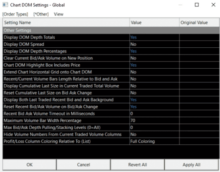 Sierra Chart - Tutoriel C1 - Options Trading - Chart DOM Settings