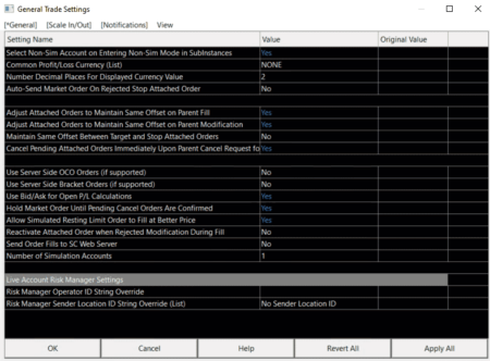 Sierra Chart - Tutoriel C1 - Options Trading - General Trade Settings