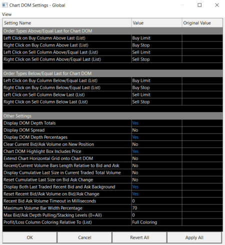 Sierra Chart - Tutorial A3 - Windows - Chart DOM Settings