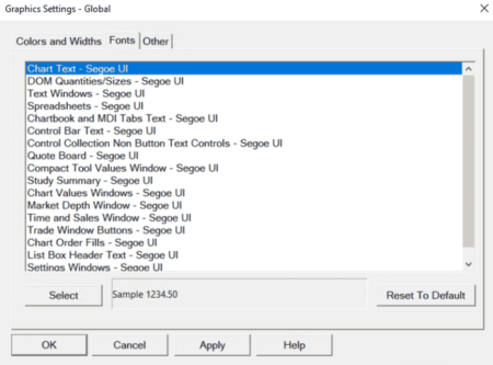 Sierra Chart - Tutoriel A5 - Graphics Settings - Global - Fonts