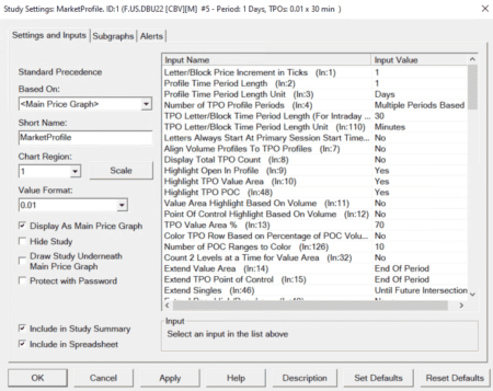 Sierra Chart - Tutoriel B3 - Market Profile - Settings and Inputs