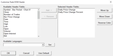 Sierra Chart - Tutoriel D3 - Personnaliser Sierra - Customize Trade DOM Header