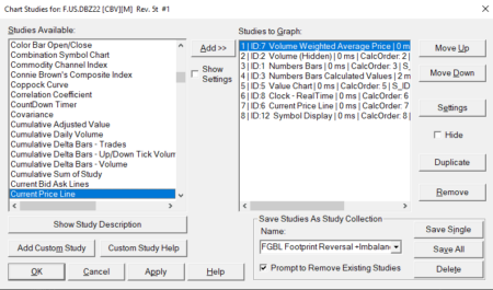 Sierra Chart - Tools - Footprints Classical - Reversal imbalance settings